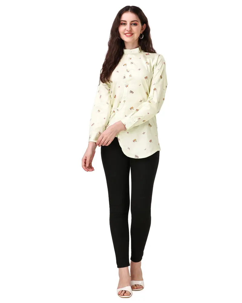 Merino Beige Printed Super Soft Premium Cotton Women’S Shirt 4