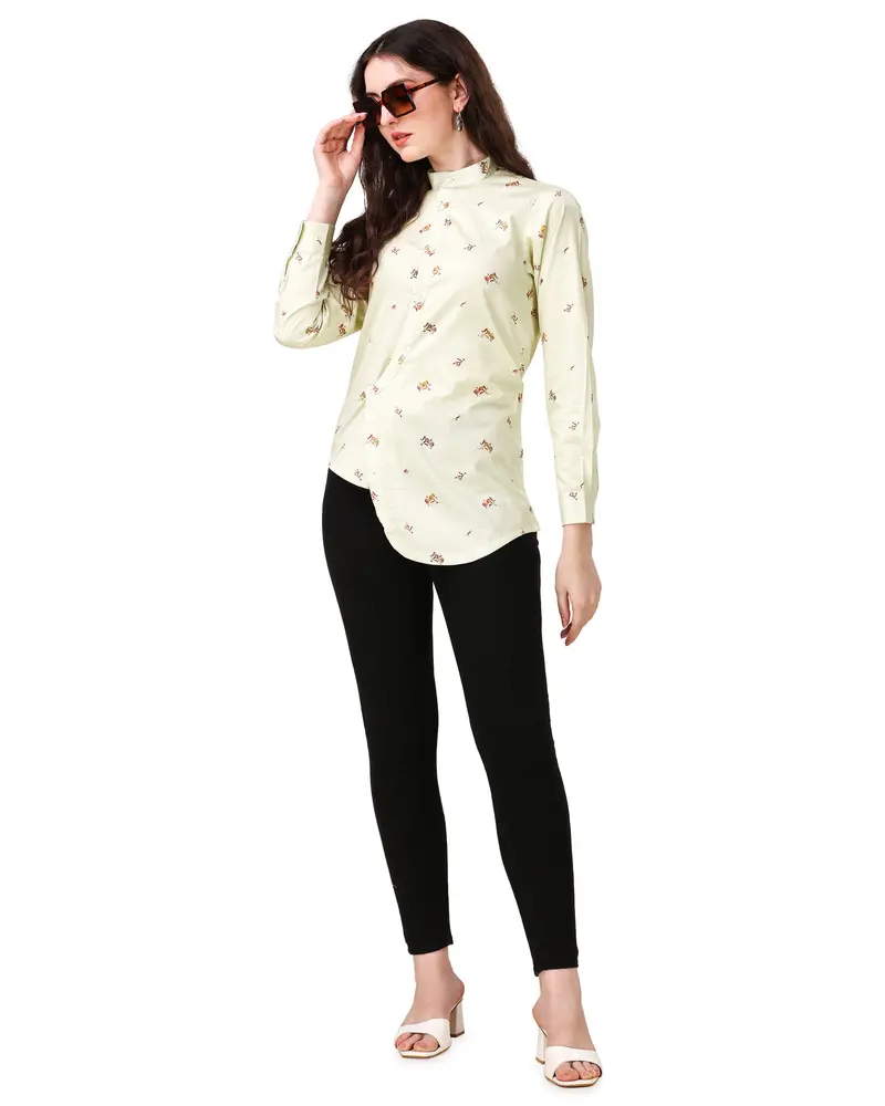 Merino Beige Printed Super Soft Premium Cotton Women’S Shirt 5