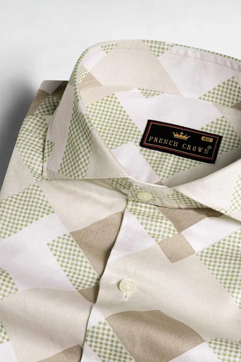 Merino Beige With Bronco Brown And Pavlova Green Printed Super Soft Premium Cotton Shirt 1