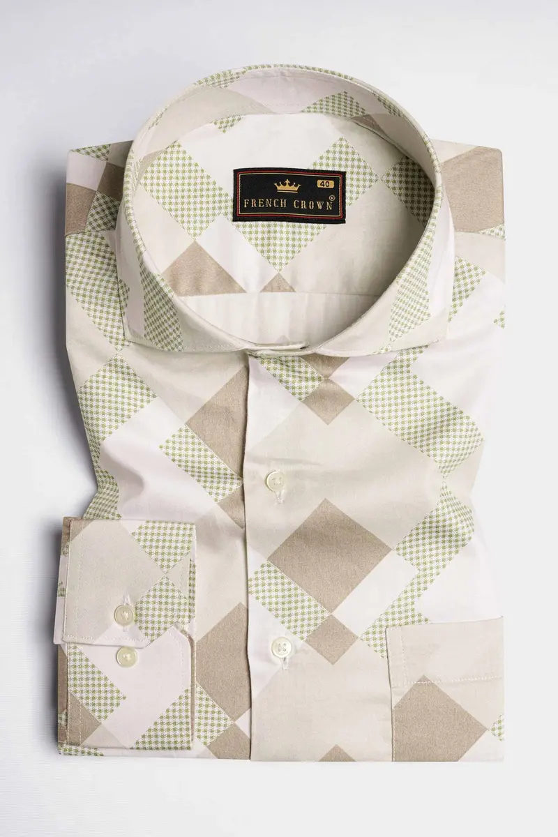 Merino Beige With Bronco Brown And Pavlova Green Printed Super Soft Premium Cotton Shirt 3