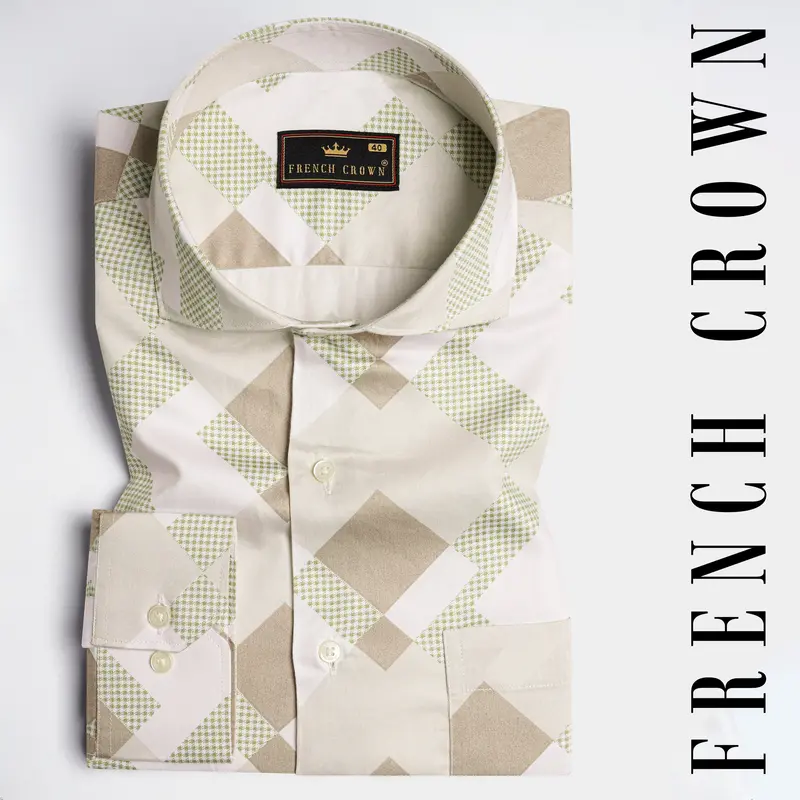 Merino Beige With Bronco Brown And Pavlova Green Printed Super Soft Premium Cotton Shirt 7