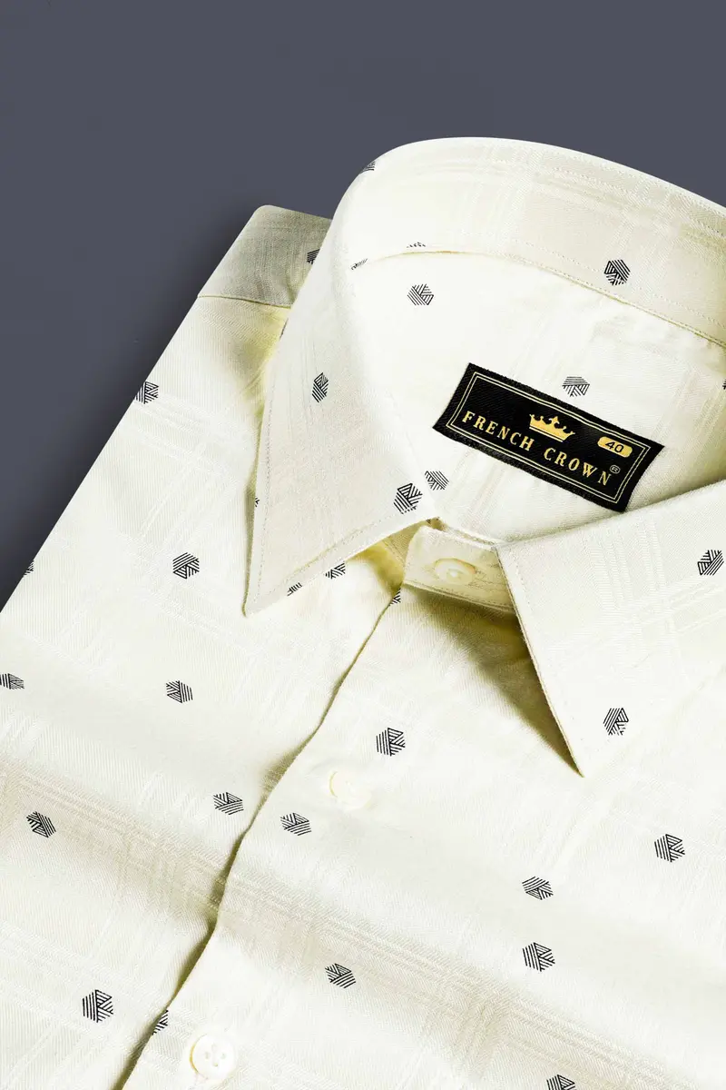 Merino Cream Dobby Textured Premium Giza Cotton Shirt 1