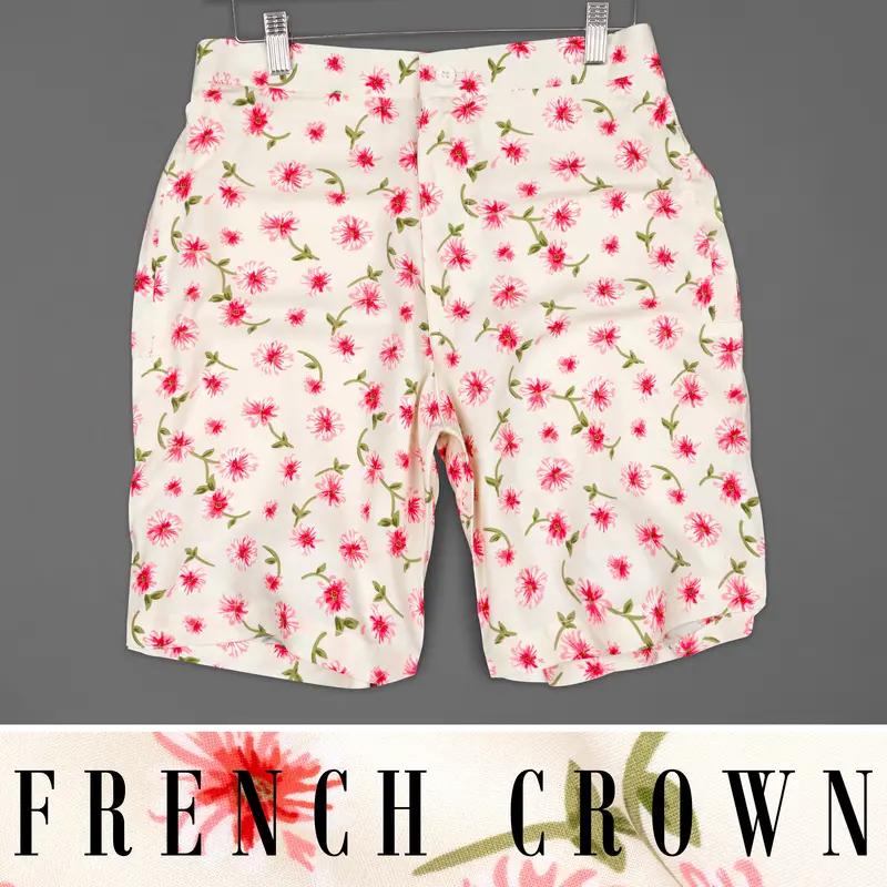 Merino Cream Floral Printed Premium Cotton Shorts 1