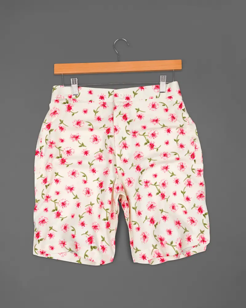 Merino Cream Floral Printed Premium Cotton Shorts 2