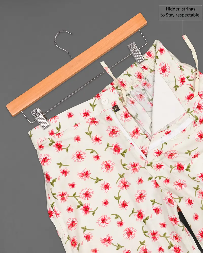 Merino Cream Floral Printed Premium Cotton Shorts 4