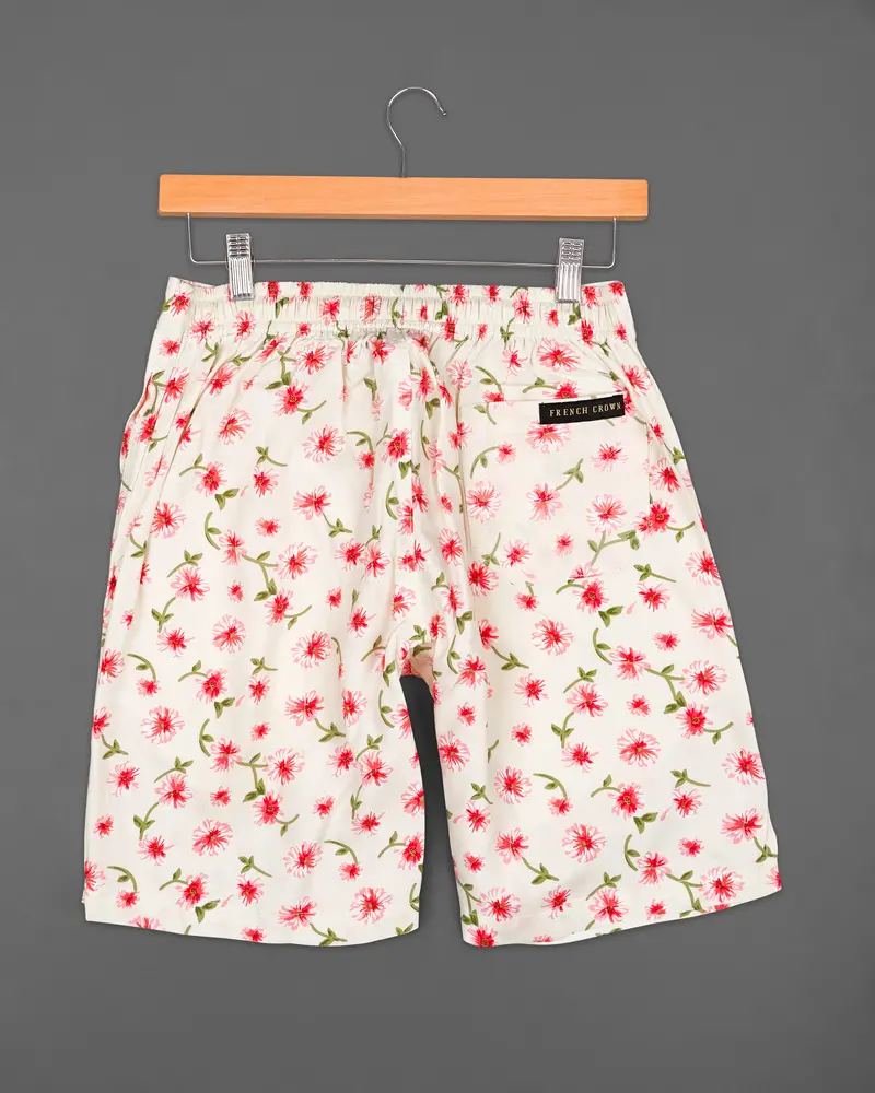 Merino Cream Floral Printed Premium Cotton Shorts 5