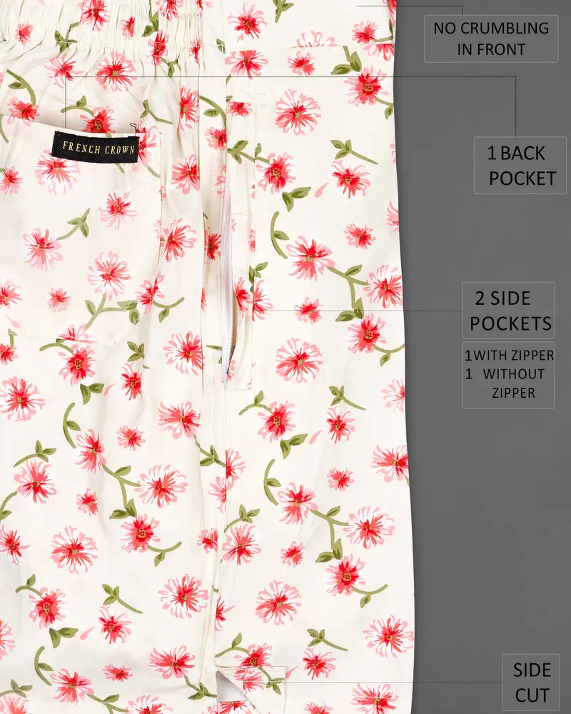 Merino Cream Floral Printed Premium Cotton Shorts 6