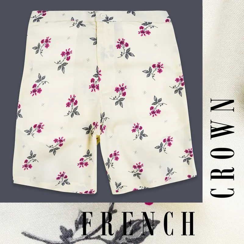 Merino Cream Multicolour Ditsy Printed Premium Cotton Shorts 1