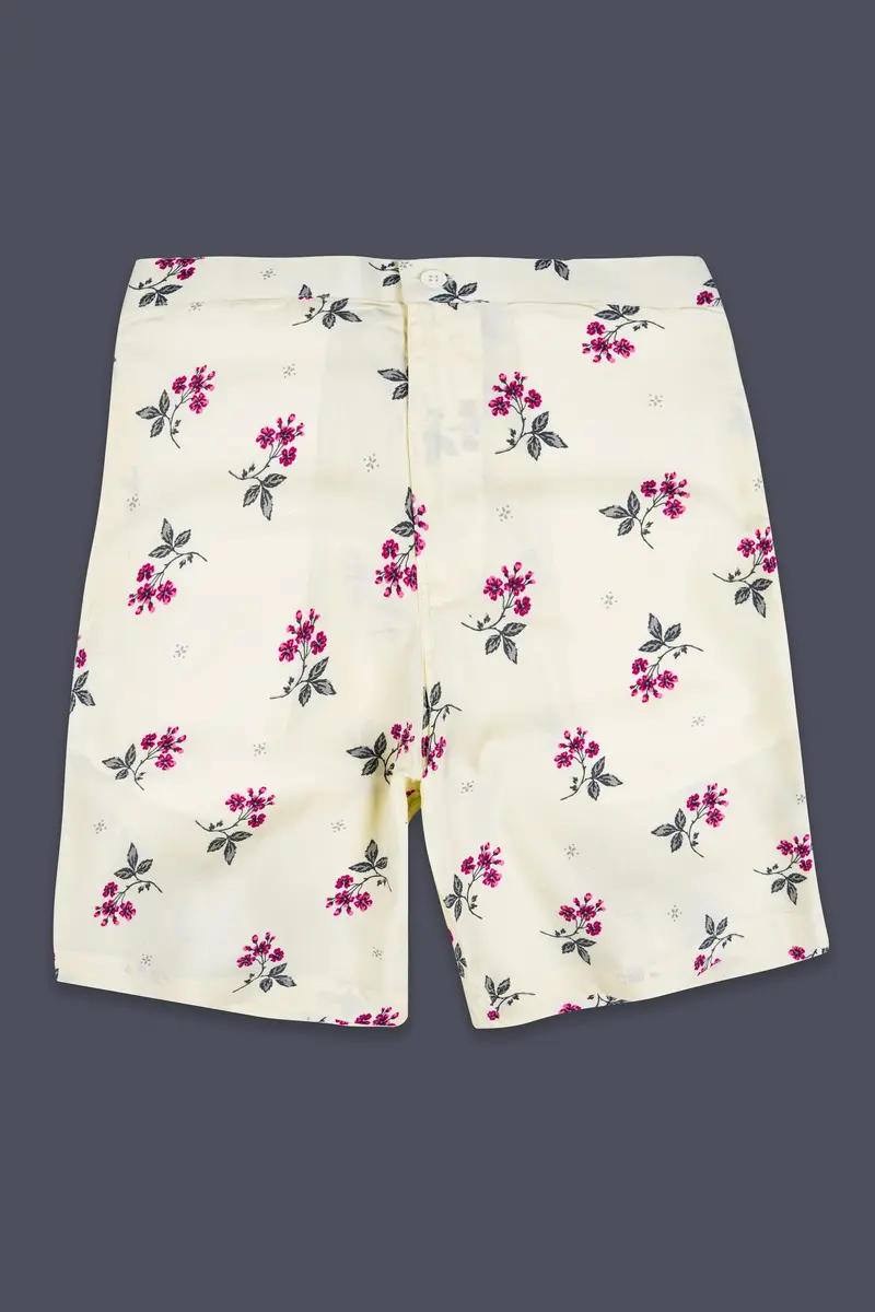 Merino Cream Multicolour Ditsy Printed Premium Cotton Shorts 2