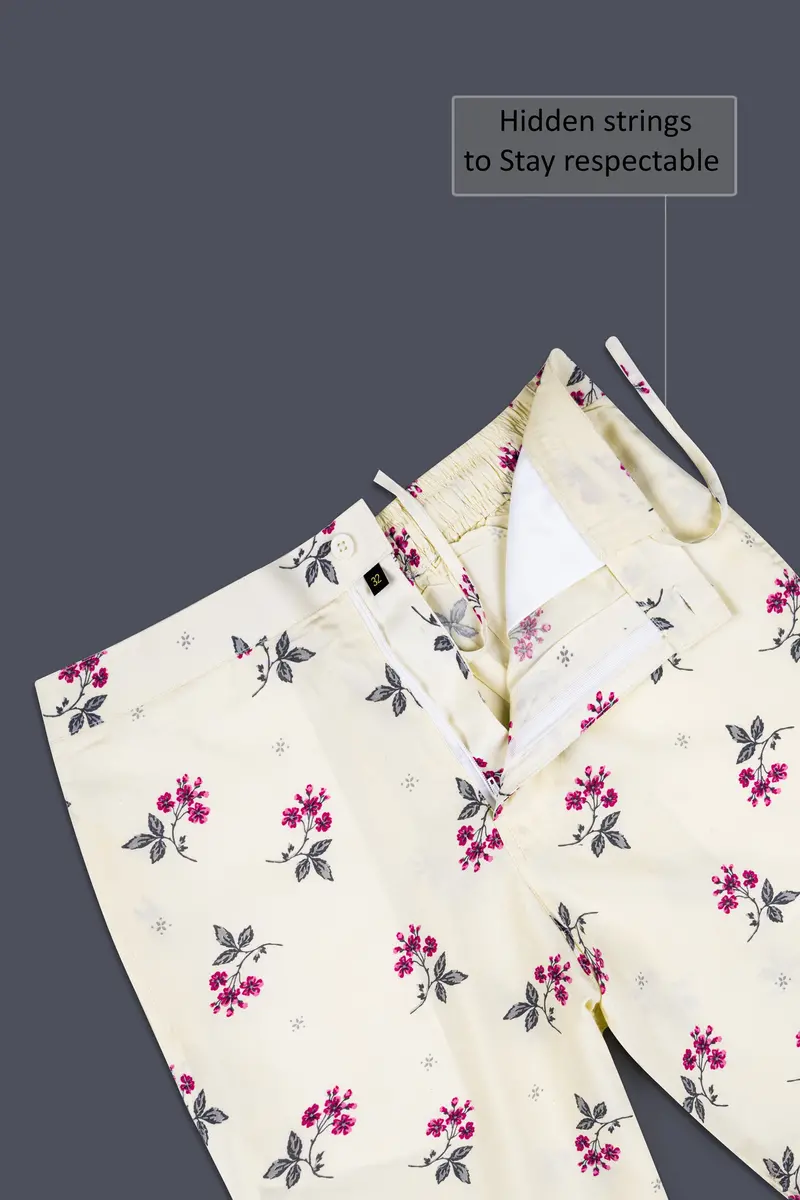 Merino Cream Multicolour Ditsy Printed Premium Cotton Shorts 4