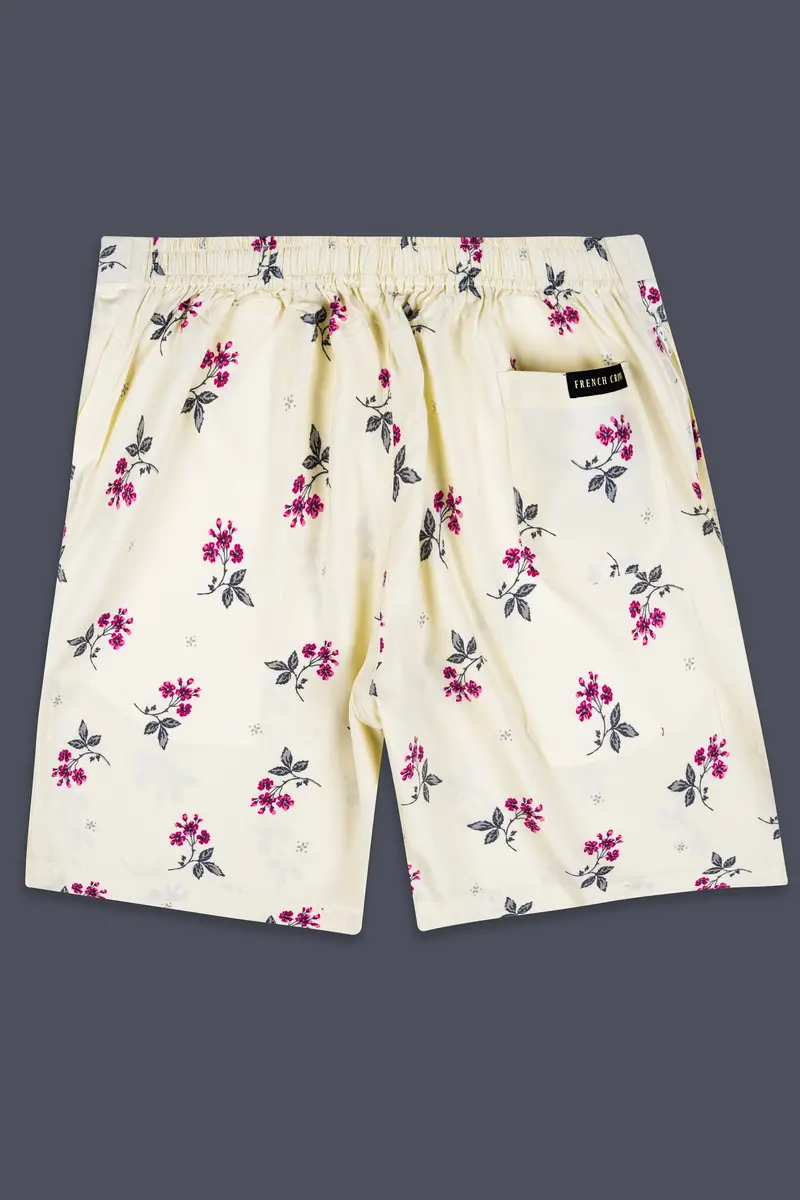 Merino Cream Multicolour Ditsy Printed Premium Cotton Shorts 5