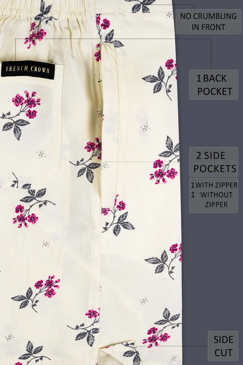 Merino Cream Multicolour Ditsy Printed Premium Cotton Shorts 6