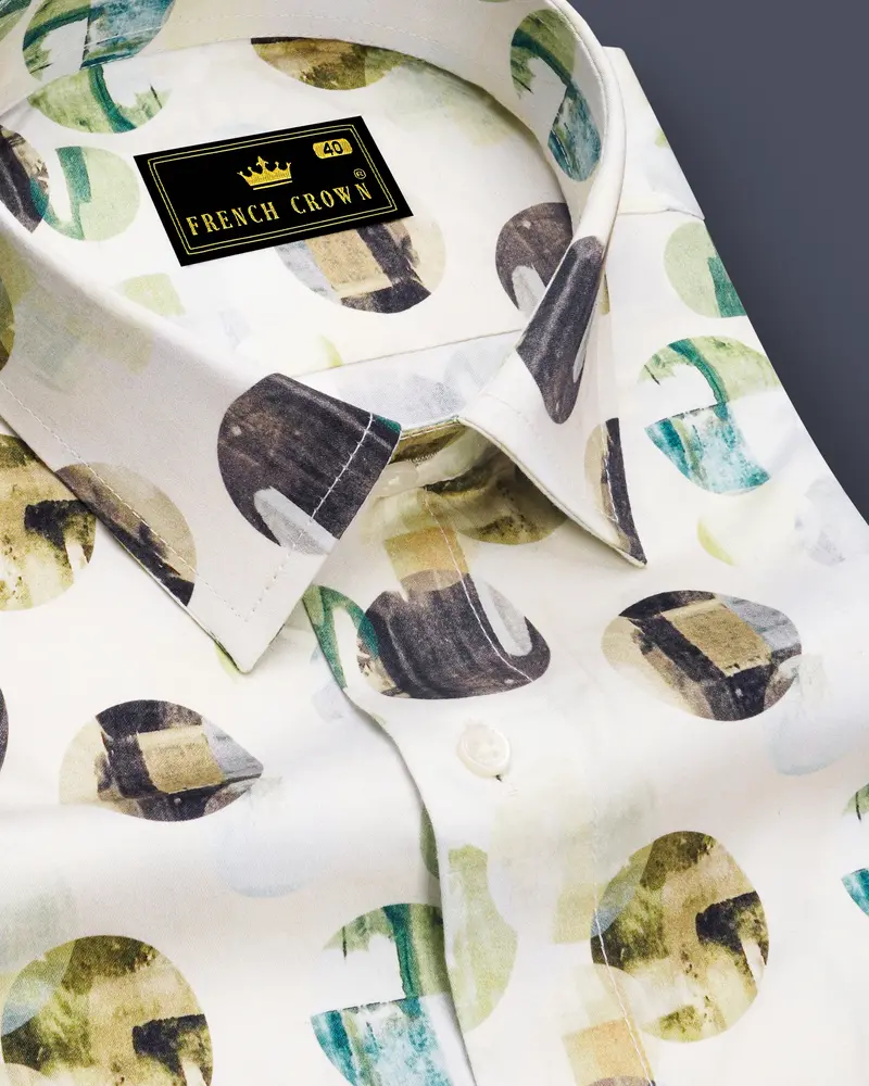 Merino Cream Multicolour Printed Super Soft Premium Cotton Shirt 1