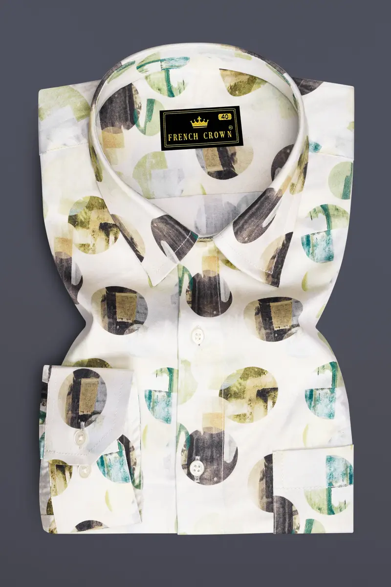 Merino Cream Multicolour Printed Super Soft Premium Cotton Shirt 4