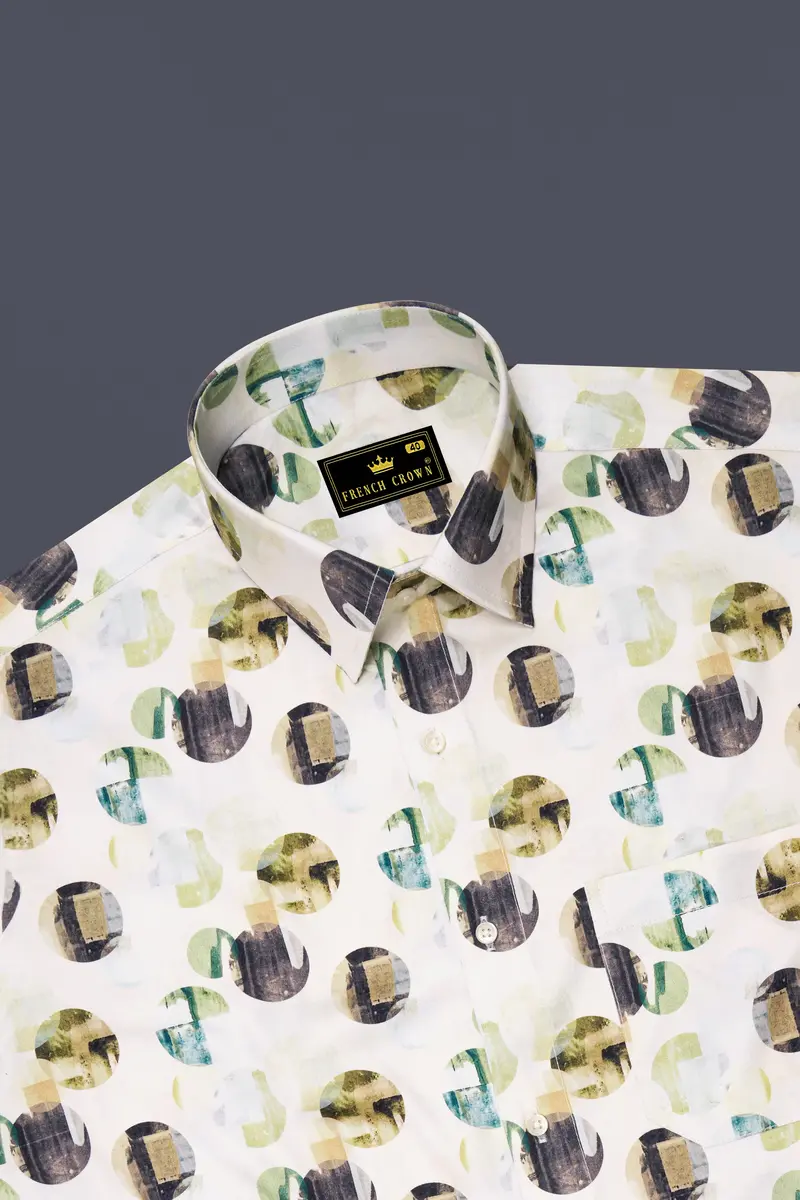 Merino Cream Multicolour Printed Super Soft Premium Cotton Shirt 5