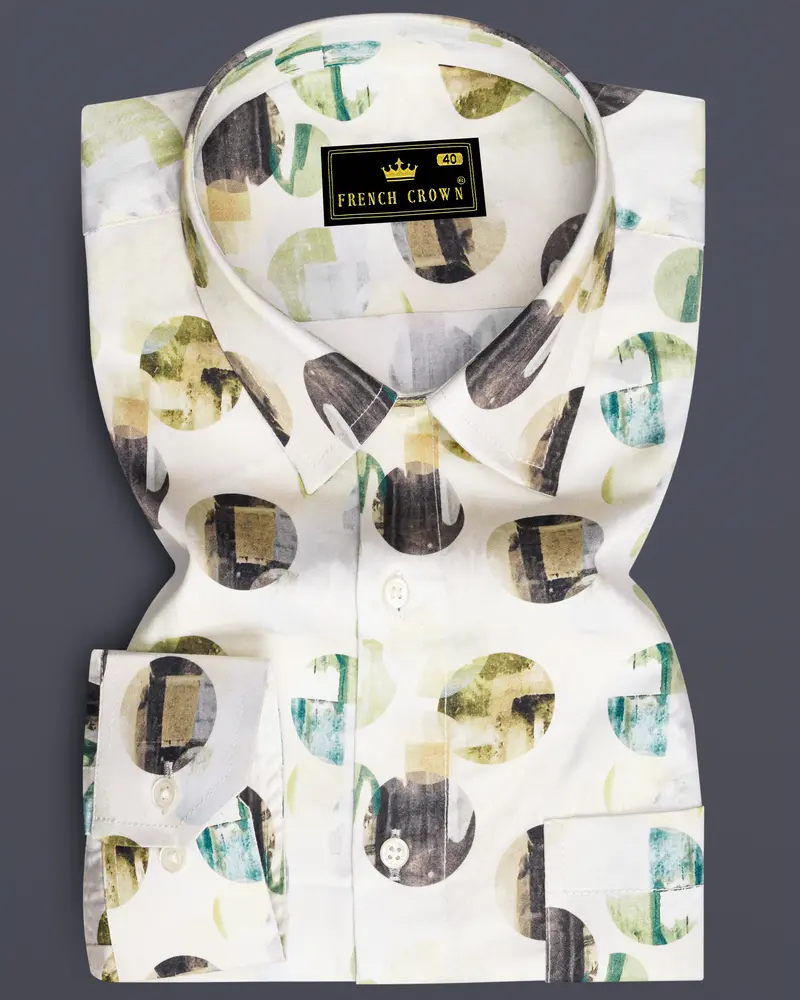 Merino Cream Multicolour Printed Super Soft Premium Cotton Shirt 6