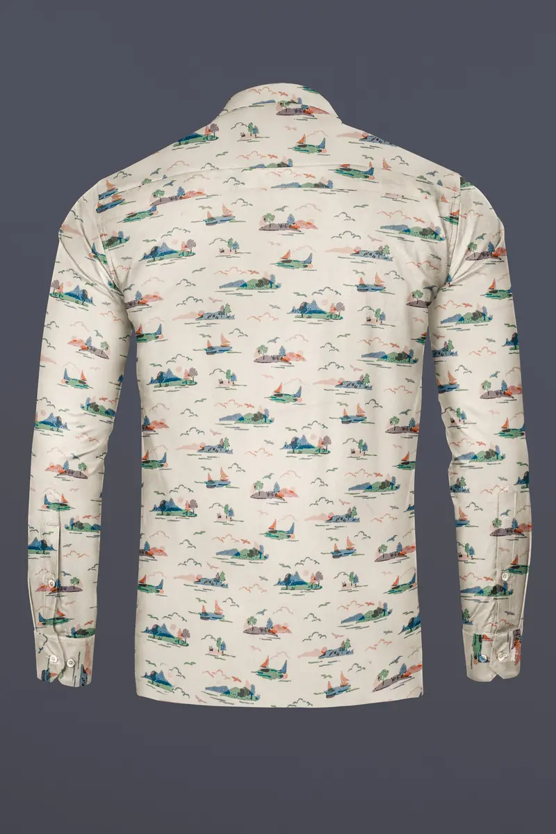 Merino Cream Printed Premium Cotton Designer Shirt 7