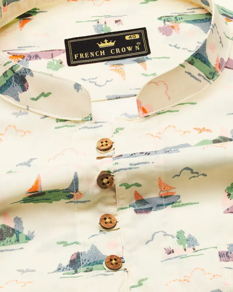Merino Cream Printed Premium Cotton Kurta Shirt 4