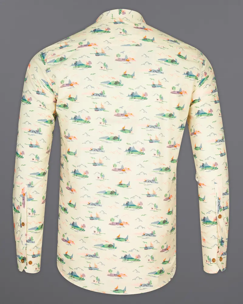 Merino Cream Printed Premium Cotton Kurta Shirt 7