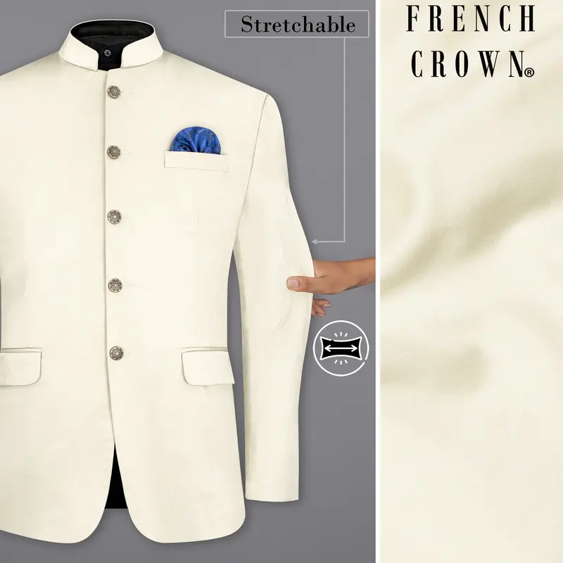 Merino Cream Stretchable Bandhgala Premium Cotton Traveler Blazer 1