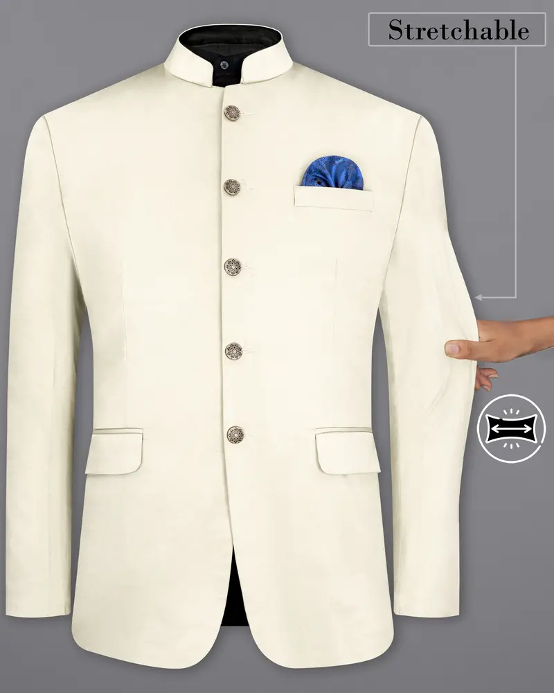 Merino Cream Stretchable Bandhgala Premium Cotton Traveler Blazer 2