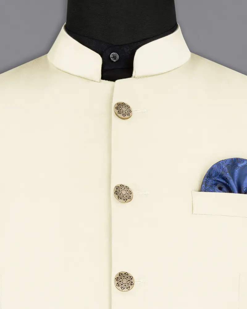 Merino Cream Stretchable Bandhgala Premium Cotton Traveler Blazer 4
