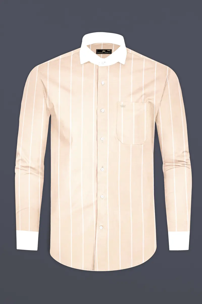 Merino Cream Striped Dobby Textured Premium Giza Cotton Shirt 4