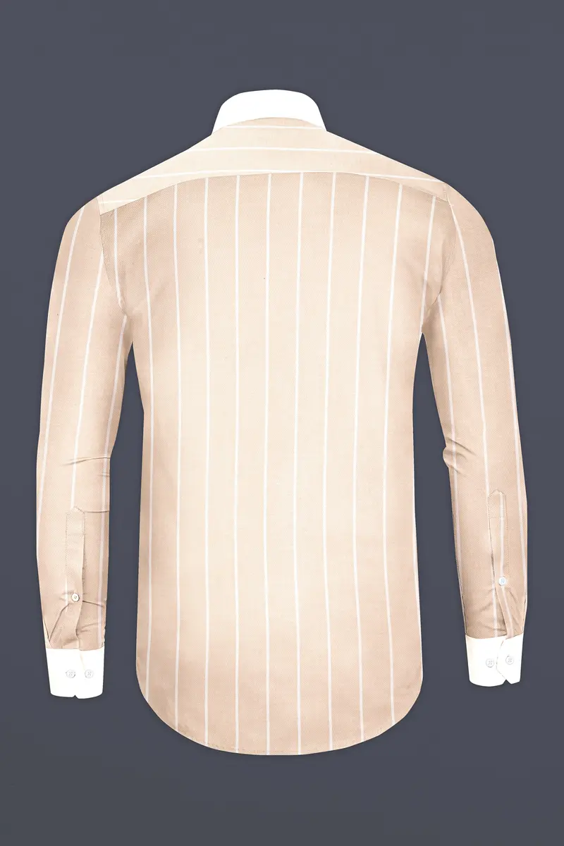 Merino Cream Striped Dobby Textured Premium Giza Cotton Shirt 5