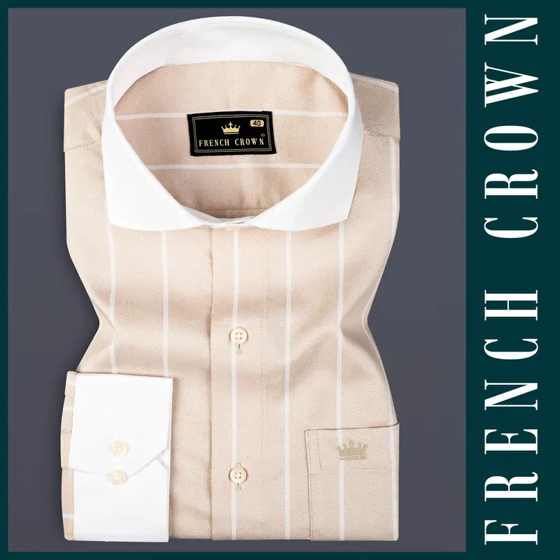 Merino Cream Striped Dobby Textured Premium Giza Cotton Shirt 6