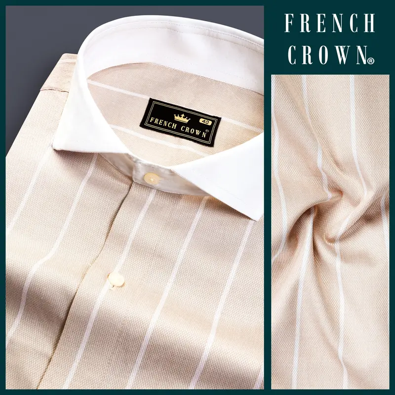 Merino Cream Striped Dobby Textured Premium Giza Cotton Shirt 9