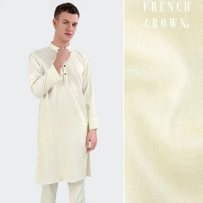 Merino Cream Subtle Sheen Super Soft Premium Cotton Kurta 1