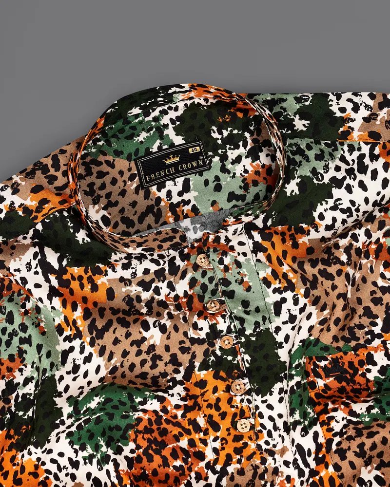 Merino Cream With Tahiti Orange Multicolour Tiger Stripes Premium Tencel Kurta Shirt 5