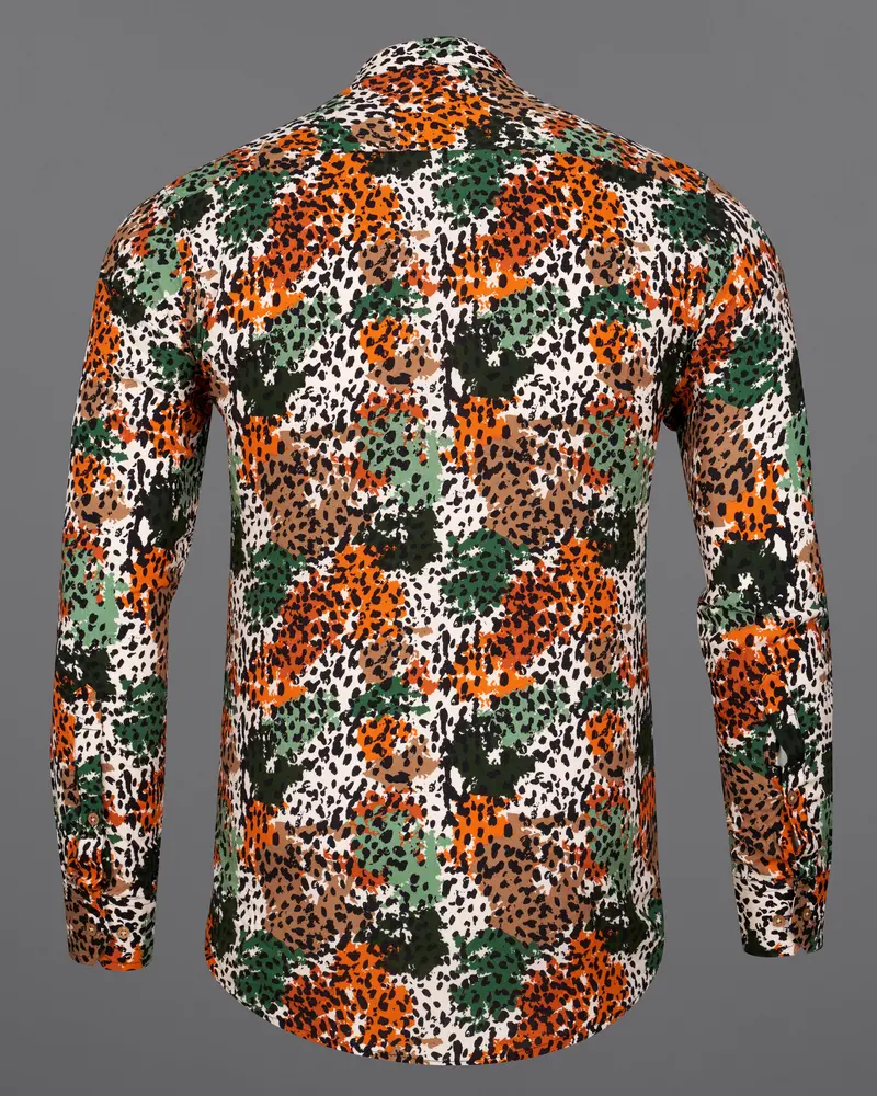 Merino Cream With Tahiti Orange Multicolour Tiger Stripes Premium Tencel Kurta Shirt 7
