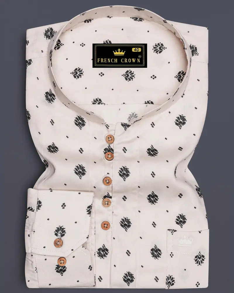 Merino Off White Twill Printed Kurta Shirt 1