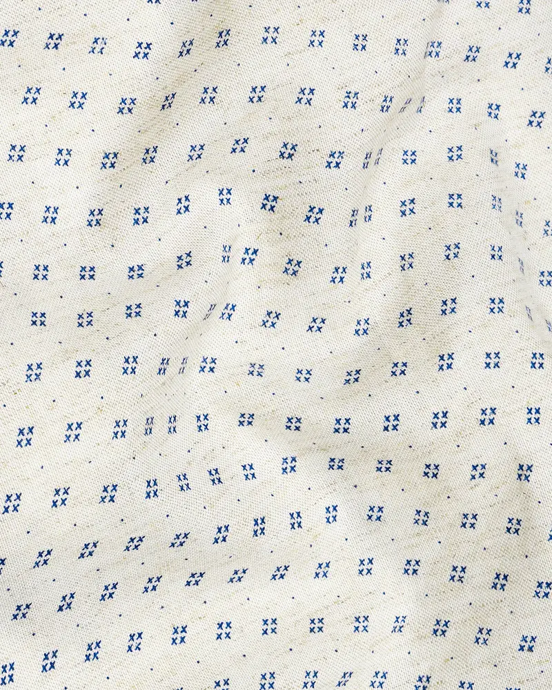 Merino Off White With Cobalt Blue Printed Chambray Premium Cotton Shirt 2