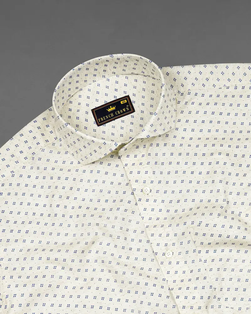 Merino Off White With Cobalt Blue Printed Chambray Premium Cotton Shirt 4