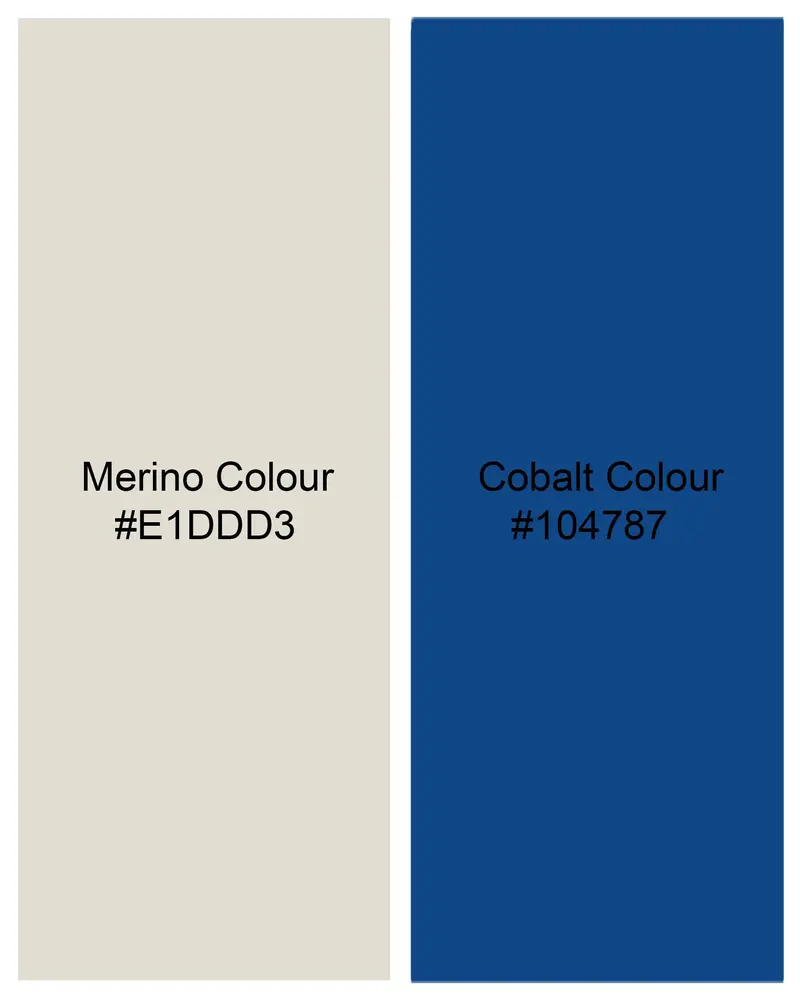 Merino Off White With Cobalt Blue Printed Chambray Premium Cotton Shirt 8