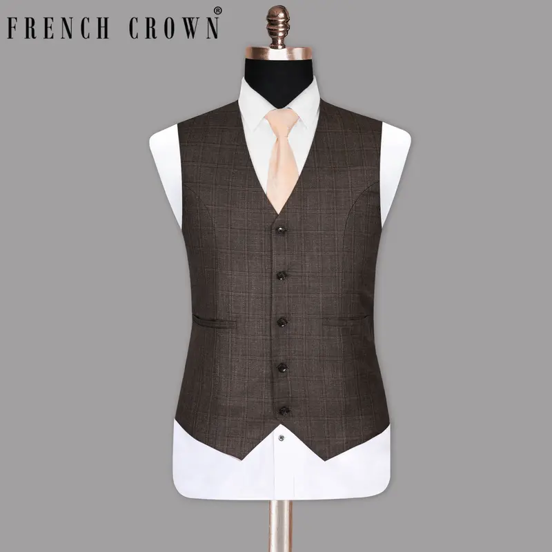 Merlin Brown Subtle Windowpane Waistcoat 1