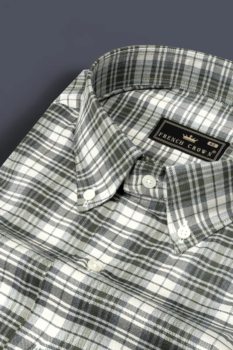Merlin Green Checks Plaid Twill Premium Cotton Shirt 1