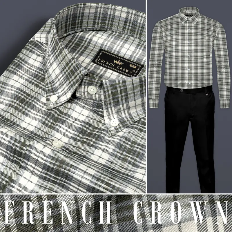 Merlin Green Checks Plaid Twill Premium Cotton Shirt 10