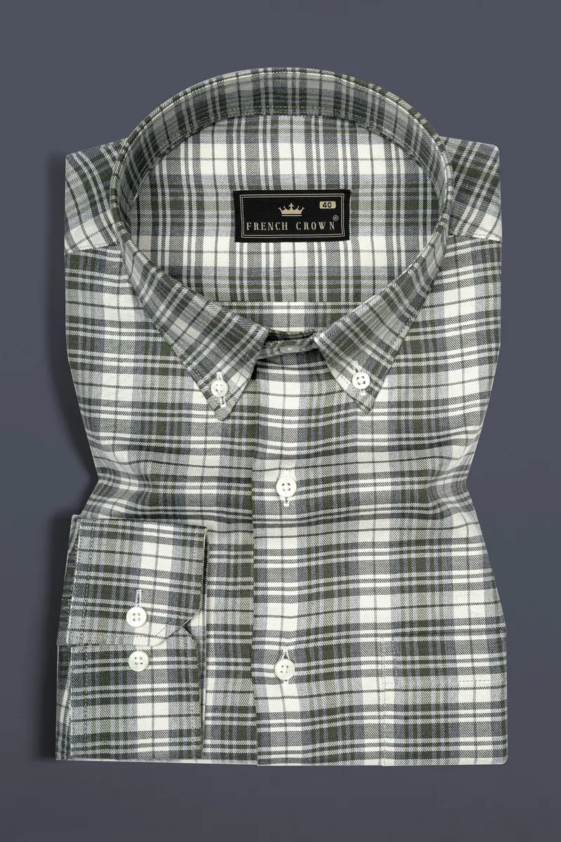 Merlin Green Checks Plaid Twill Premium Cotton Shirt 3