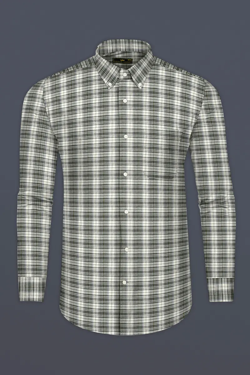 Merlin Green Checks Plaid Twill Premium Cotton Shirt 4