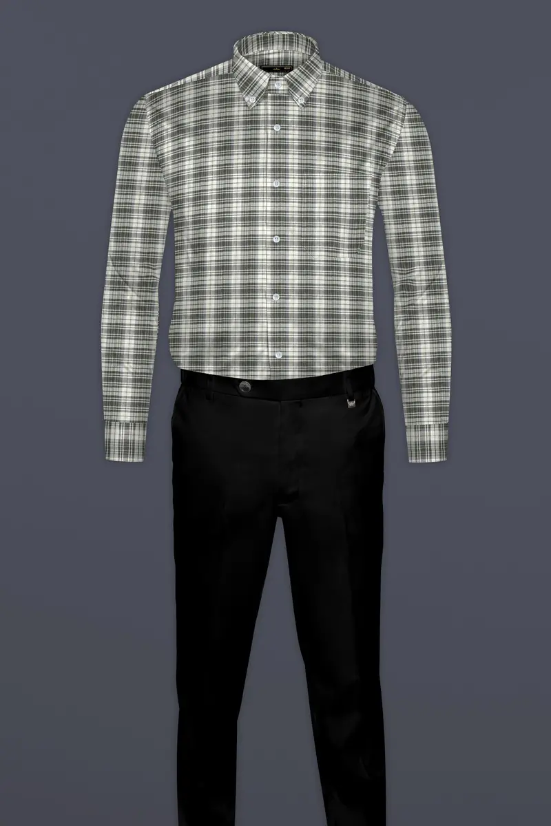 Merlin Green Checks Plaid Twill Premium Cotton Shirt 6
