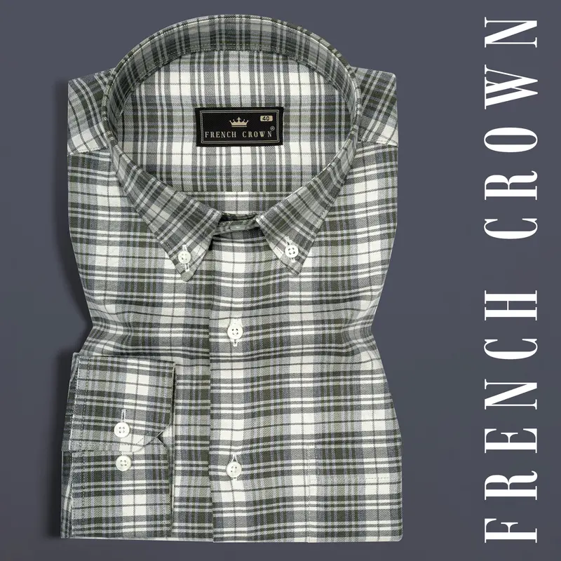 Merlin Green Checks Plaid Twill Premium Cotton Shirt 7