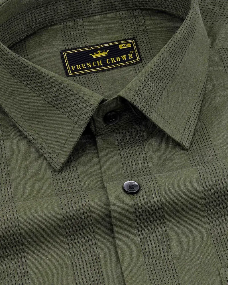 Merlin Green With Black Embroider Lines Twill Premium Cotton Shirt 1