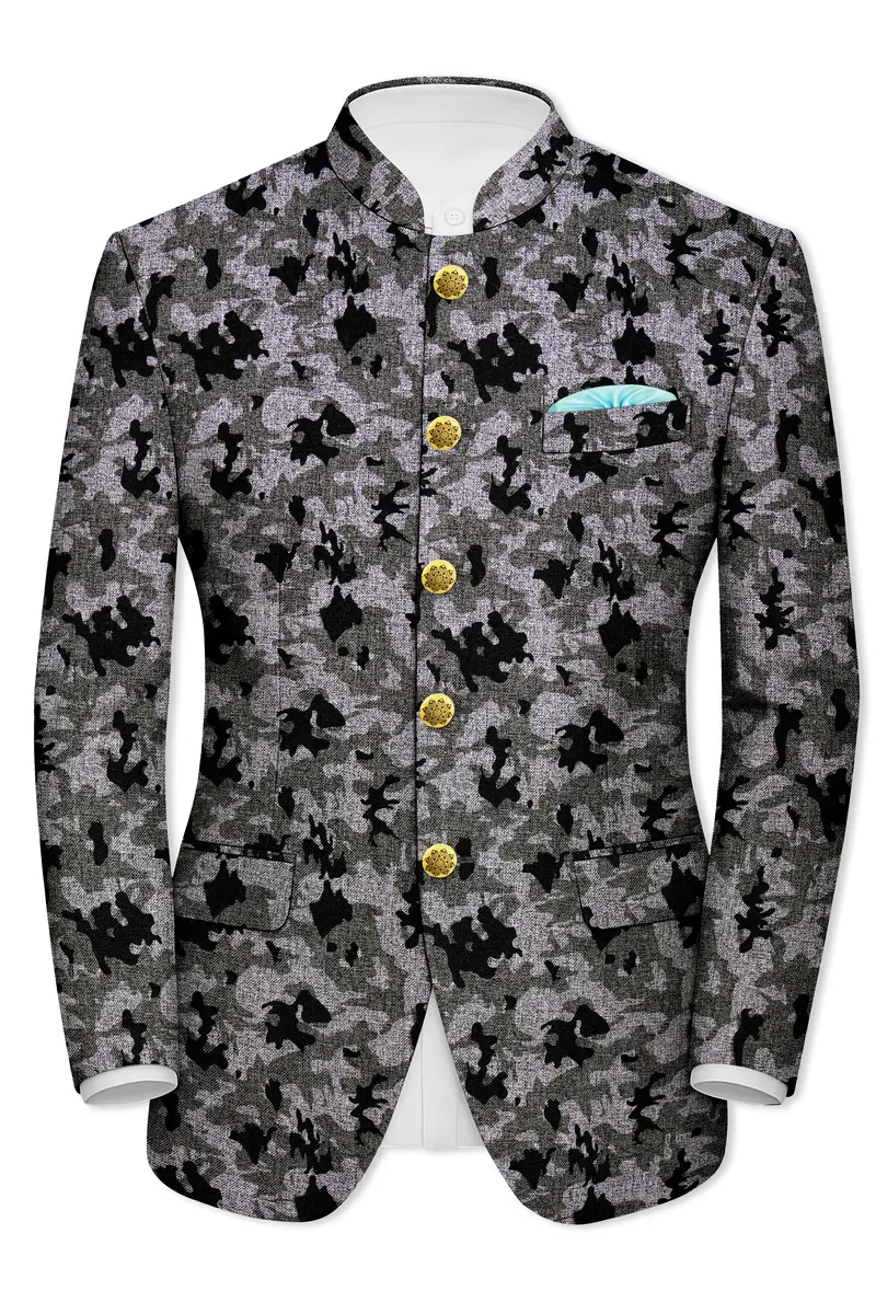 Merlin Green With Scorpion Gray Chintz Printed Bandhgala Designer Blazer 2
