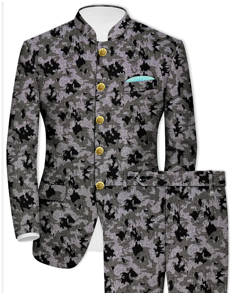 Merlin Green With Scorpion Gray Chintz Printed Bandhgala Designer Suit 1