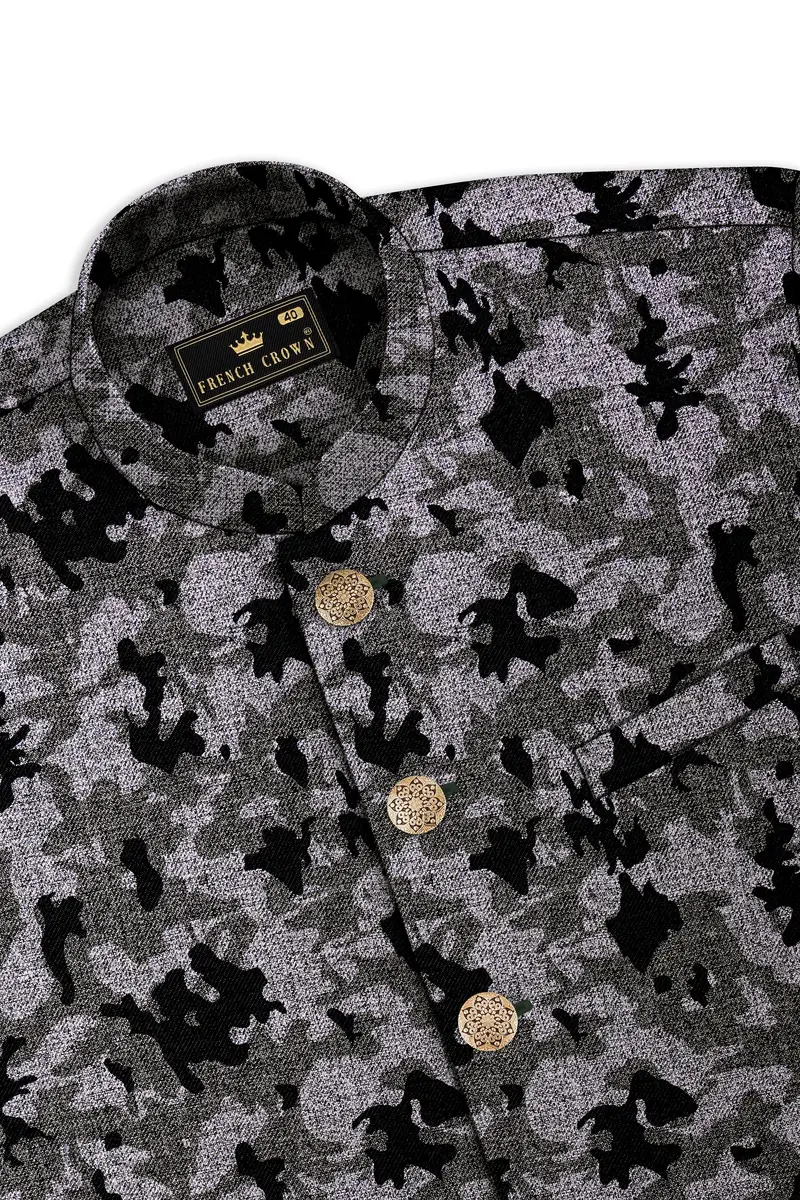 Merlin Green With Scorpion Gray Chintz Printed Bandhgala Nehru Jacket 5