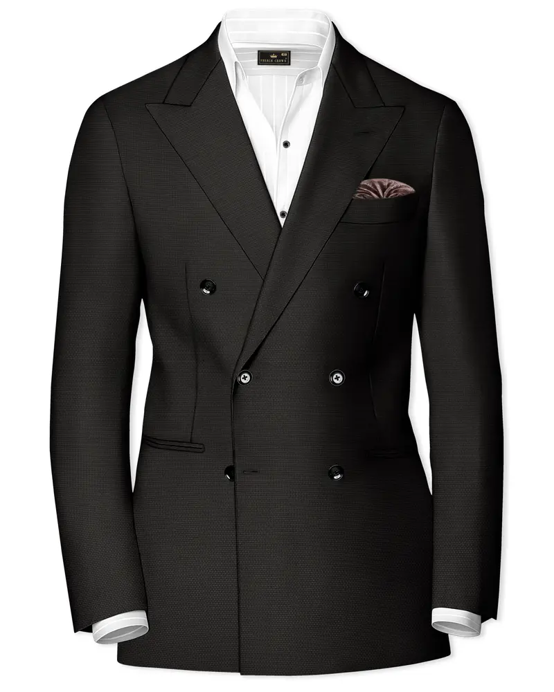 Merline Dark Brown Dobby Textured Double Breasted Blazer 1