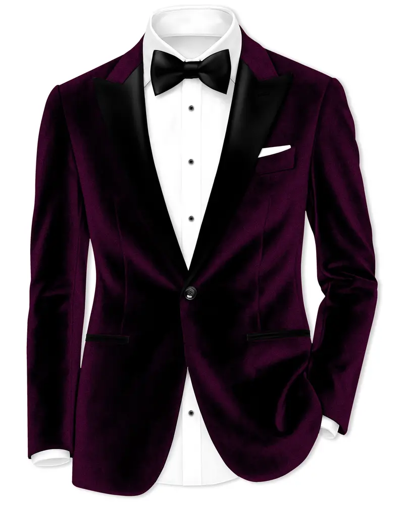 Merlot-Asphalt Wine Purple Velvet Peak Lapel Tuxedo Blazer 1